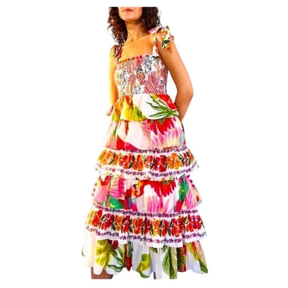 FARM Rio Layered Mixed Print Midi Dress - Picture 1 of 7